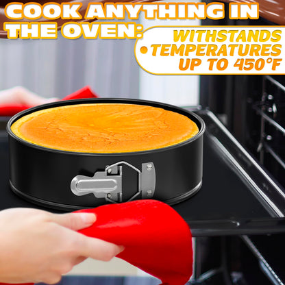 Spring Form Pan for Cheesecake - Leak Resistant Springform Pan Set, Easy-Open Latch, Removable Bottom, Clean Release, Nonstick Round Cake Pans Set, 60 Parchment Liners, Great as Kitchen Gifts for Mom