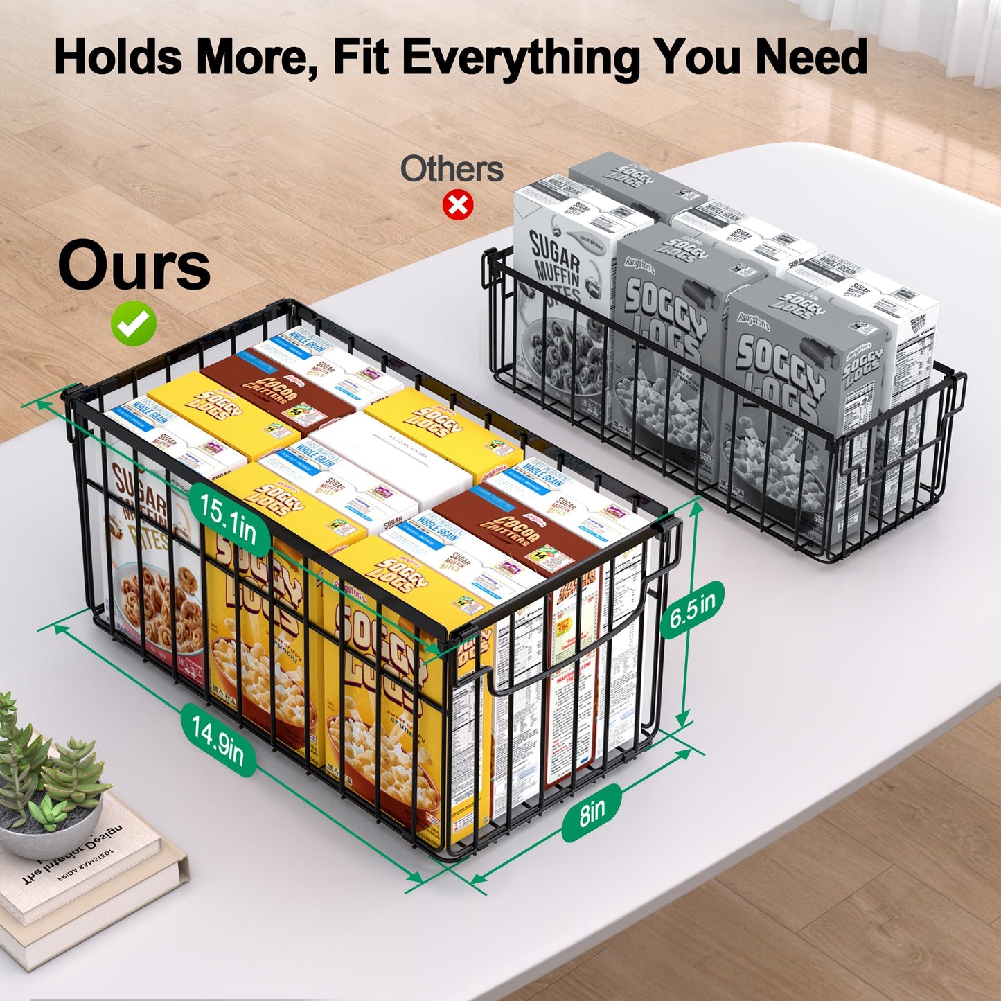 MSERCUOR Freezer Organizer Bins, 4 Pack Stackable Deep Chest Freezer Organizer Bins, Foldable Baskets with Handles, Black Storage Container Baskets for 5/ 7 Cu.FT Deep Freezer Sort Frozen Meats