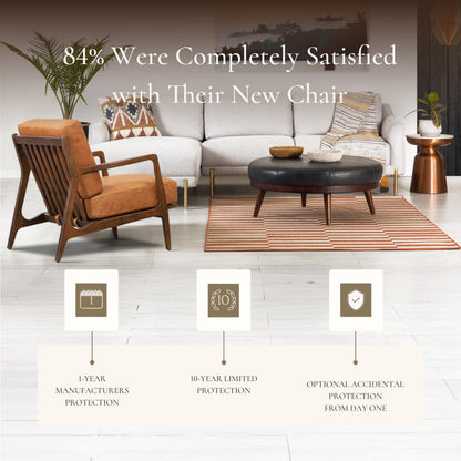 Poly & BARK Verity Leather Accent Chair – Armchair with Walnut Wood Frame – Fashion-Forward Lounge Seating for Living Room – Upholstered in Cognac Tan Leather for Modern Style