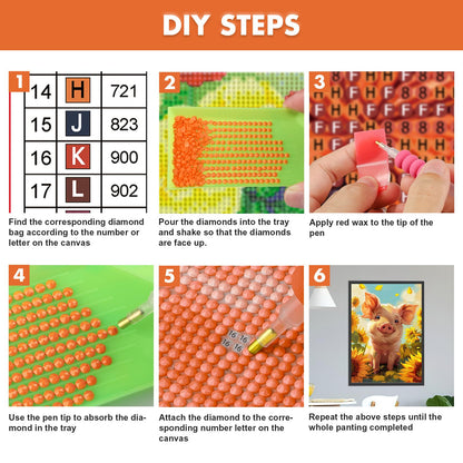 MAXBYE Pig Diamonds Painting Kits for Adults, Cute Pig DIY Diamond Art Kits for Beginner, 5D Round Full Drill Diamond Gem Art for Home Wall Decor 12x16inch