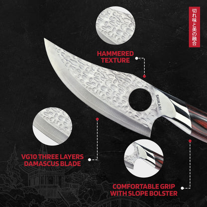 SHIKARI Viking Knife for Men – 6 inch Full Tang Japanese Kitchen Knife with VG10 Steel Blade, Hammer Finish, Ergonomic PakkaWood Handle, ABS Sheath – Northern Style Viking Knives Gift