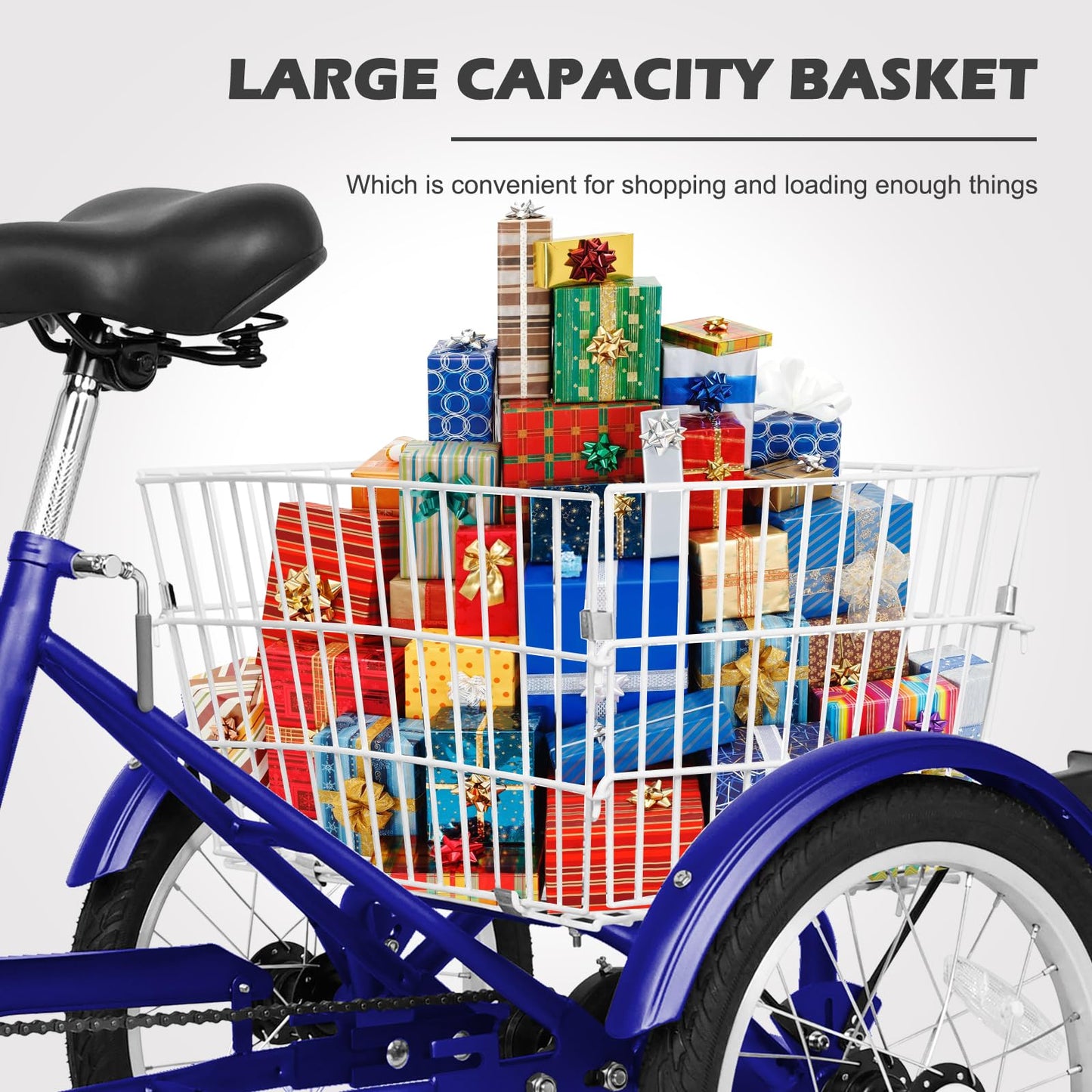 H&ZT Adult Tricycle, 3 Wheeled Bike, Trike Cruiser Bike, with 7-Speed Gear, Parking Brake Handle, Low Step, Large Rear Basket, Elderly Friendly, for Men, Women, and Teens