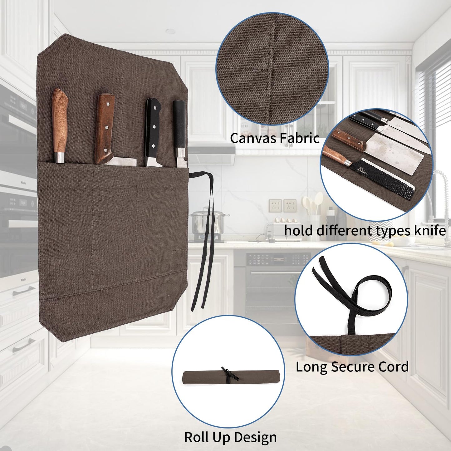 HERSENT Chef's Knife Roll Bag,Portable Travel Chef Knife Case Knife Bag Carrier Storage Bag with 4 Slots Best Gift for Pro Chef or Culinary Enthusiasts Men Women
