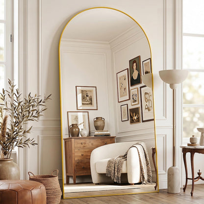 LadyNow Full Length Mirror, 41"x81" Arched Floor Mirror Freestanding, Floor Standing Full Body Mirror with Stand for Bedroom, Hanging Mounted for Living Room Cloakroom, Gold
