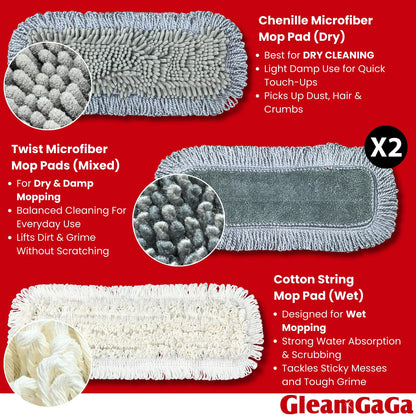 Dust Mop for Floor Cleaning with 4-in-1 Washable Pad System, Wet & Dry Multi-Purpose Mop with Built-In Scraper and Extra-Long 62'' Stainless Steel Handle for Hardwood,Vinyl,Laminate,Tile,Marble Floors