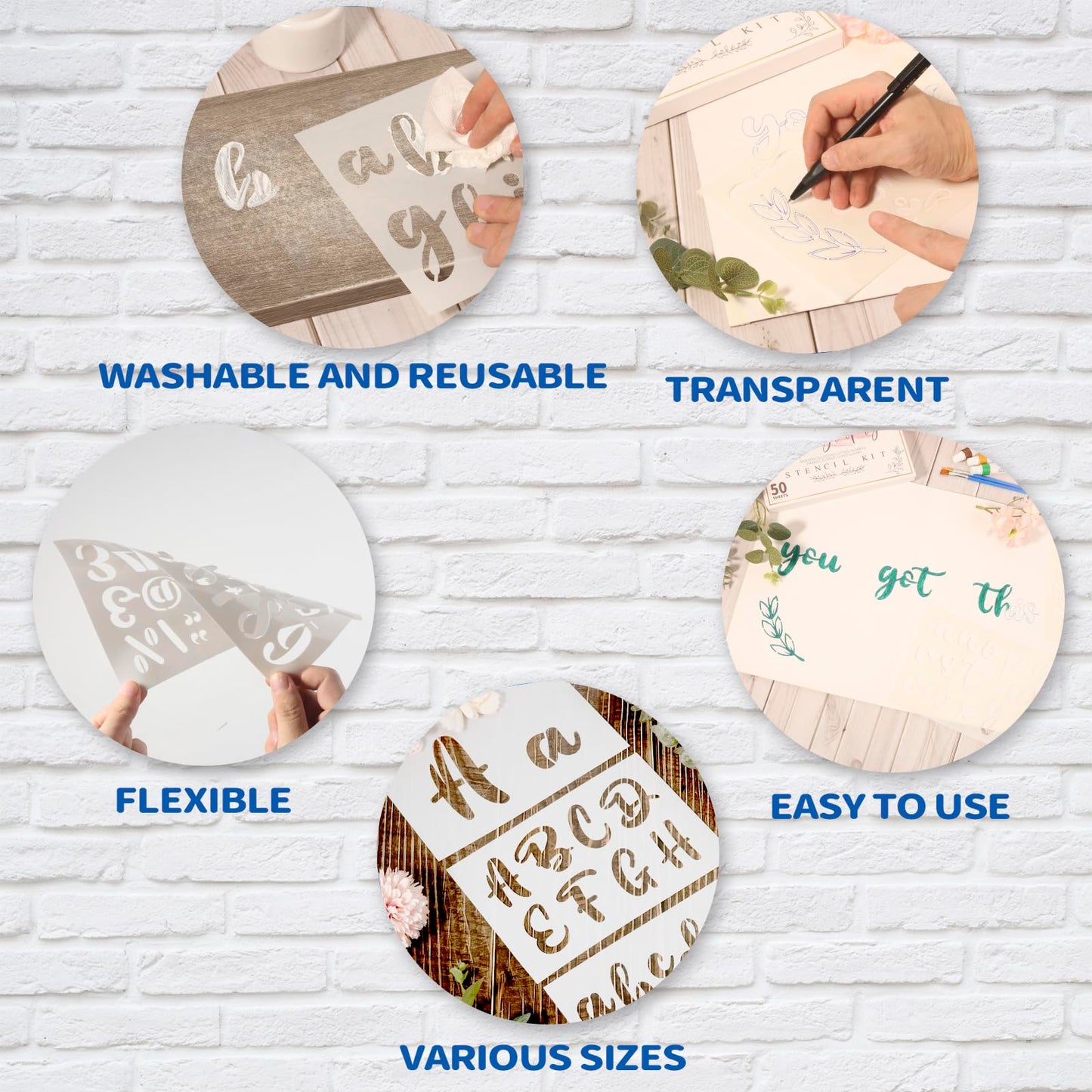 Patemby 50PCS Calligraphy Stencil Template Kit - 4 Inch and 2 Inch Letter Stencils and Numbers, Plastic Alphabet Stencils for Crafts Reusable for Arts Crafts Painting Wood