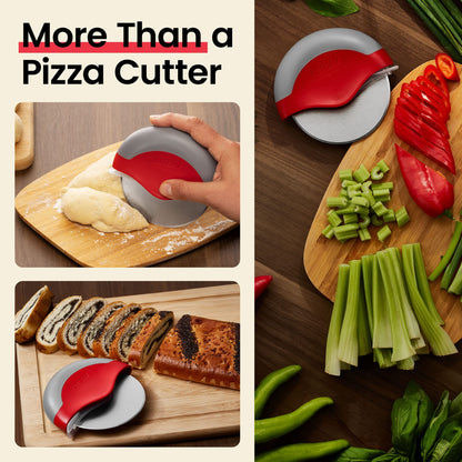 Kitchy Pizza Cutter Wheel with Protective Blade Cover, Ergonomic Pizza Slicer (Red)