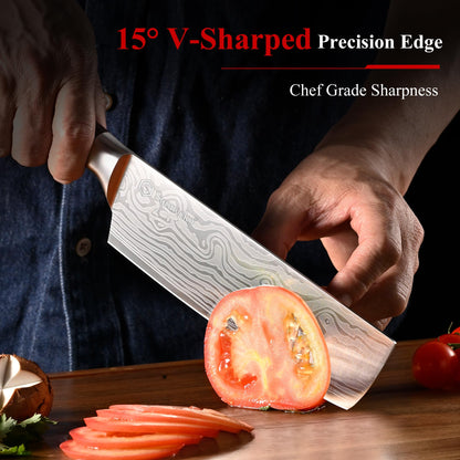 Sunnecko Japanese Nakiri Knife 7 Inch - Carbon Steel Chef Knife Vegetable Cleaver with Sheath, Kitchen Gift for Home Cooks, Professional Kitchen Knife Gift Box