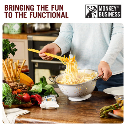 Fun Spaghetti-Shaped Plastic Spaghetti Spoon/Pasta Fork from a Series of Pasta-Inspired Kitchen Gadgets | Cool Pasta Spoon to Claw and Serve Pasta | Original Kitchen Accessories | by Monkey Business
