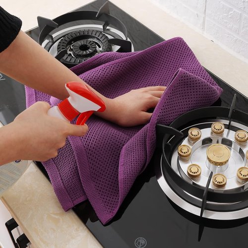 Homaxy 100% Cotton Waffle Weave Dish Towels - Ultra Soft & Absorbent, Quick Drying | 13 x 28 Inches, 4-Pack, Purple