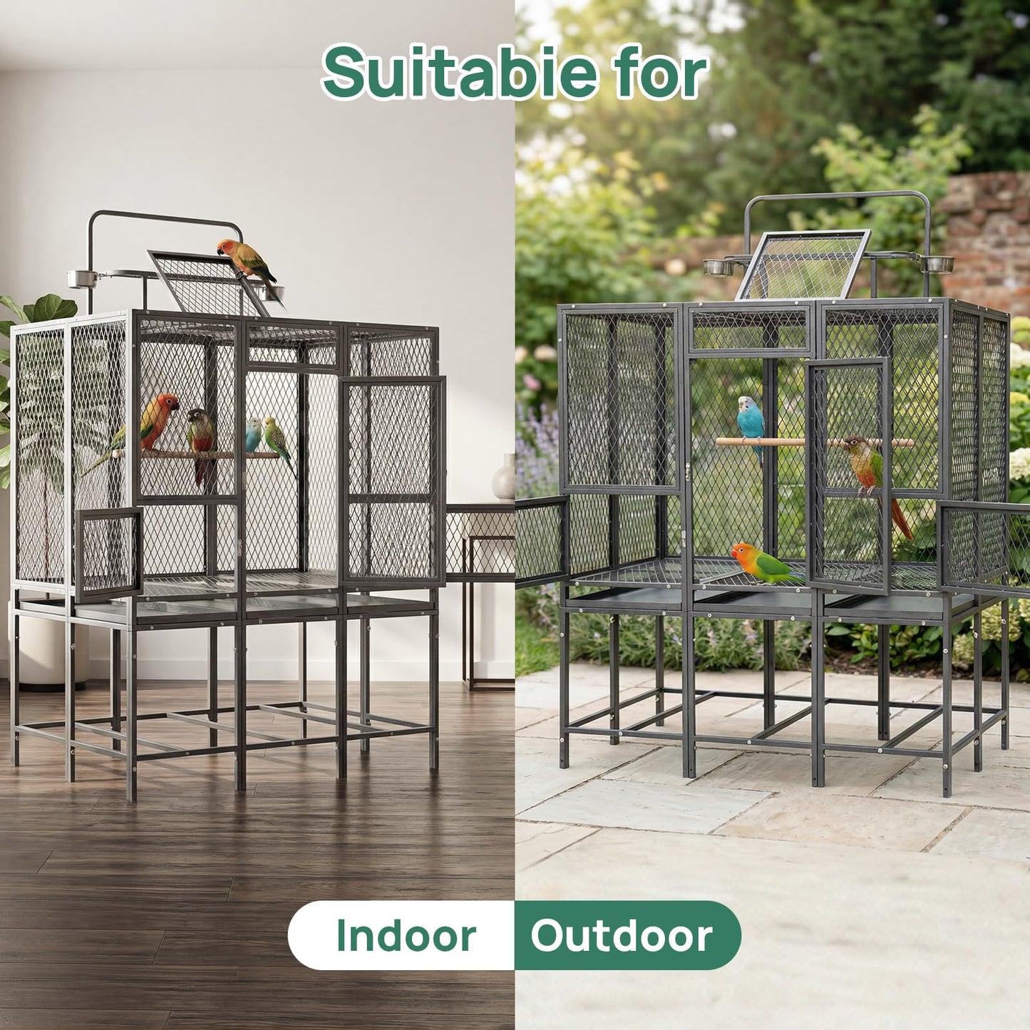 44" W x 65" H Large Bird Cage with Detachable Playtop – Heavy Duty Carbon Steel Flight Cage for Cockatiels, Parakeets, Conures & Lovebirds (Indoor & Outdoor Use)