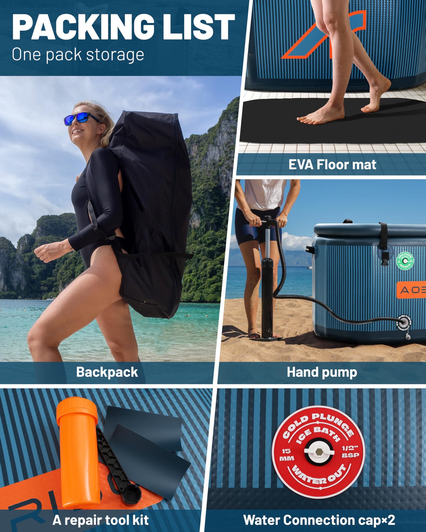 AOERIBO Inflatable 126 Gal XXL Oval Cold Plunge Tub, Superior Insulation, 8-Layered Portable Ice Bath Tub, Ice Plunge With Insulated Lid, Hand Pump, Eva Pad, Outdoor Use For Athletes, Adults