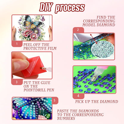 DOZEEZOP 12-Pack Interchangeable Diamond Art Kits for Adults Beginners Teens with Frame, Butterfly & Floral 5D Diamond Paintings with Round Partial Drill, Home Decor DIY Craft Gift (7x7 Inch)