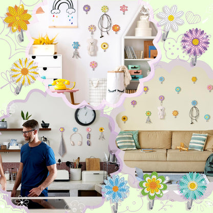 Relaxweex 30 Pcs Diamond Painting Kits for Adults DIY Diamond Art Painting Wall Hook Key Holder Wall Mounted Adhesive Hook Arts and Crafts DIY Kits for Towel Hat Kitchen Decoration(Flower)