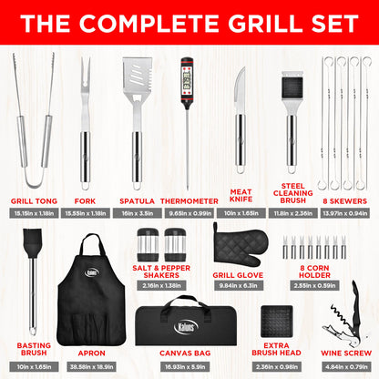 Kaluns Grilling Accessories, Dad Gifts for Fathers Day, Heavy Duty Stainless Steel Grill Set BBQ Grill Accessories for Outdoor Grill with Meat Thermometer, Case and Apron
