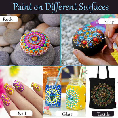 Mandala Dotting Tools Kit with Acrylic Paints and Reusable Stencils - Dot Art Set for Rock Painting, DIY Craft Project, Home Decor Drawing Activity