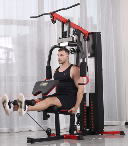 Fitvids Multifunctional Home Gym System Workout Station with Leg Extension and Preacher Curl, 122.5LB Weight Stack, M750, Multiple Pacakges