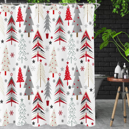 Shower Curtain Christmas Shower Curtain New Year Holiday Xmas Shower Curtains for Bathroom Waterproof Fabric Cloth Winter Snowflake Shower Curtain Sets Merry Christmas Tree Theme Bathtub Curtain
