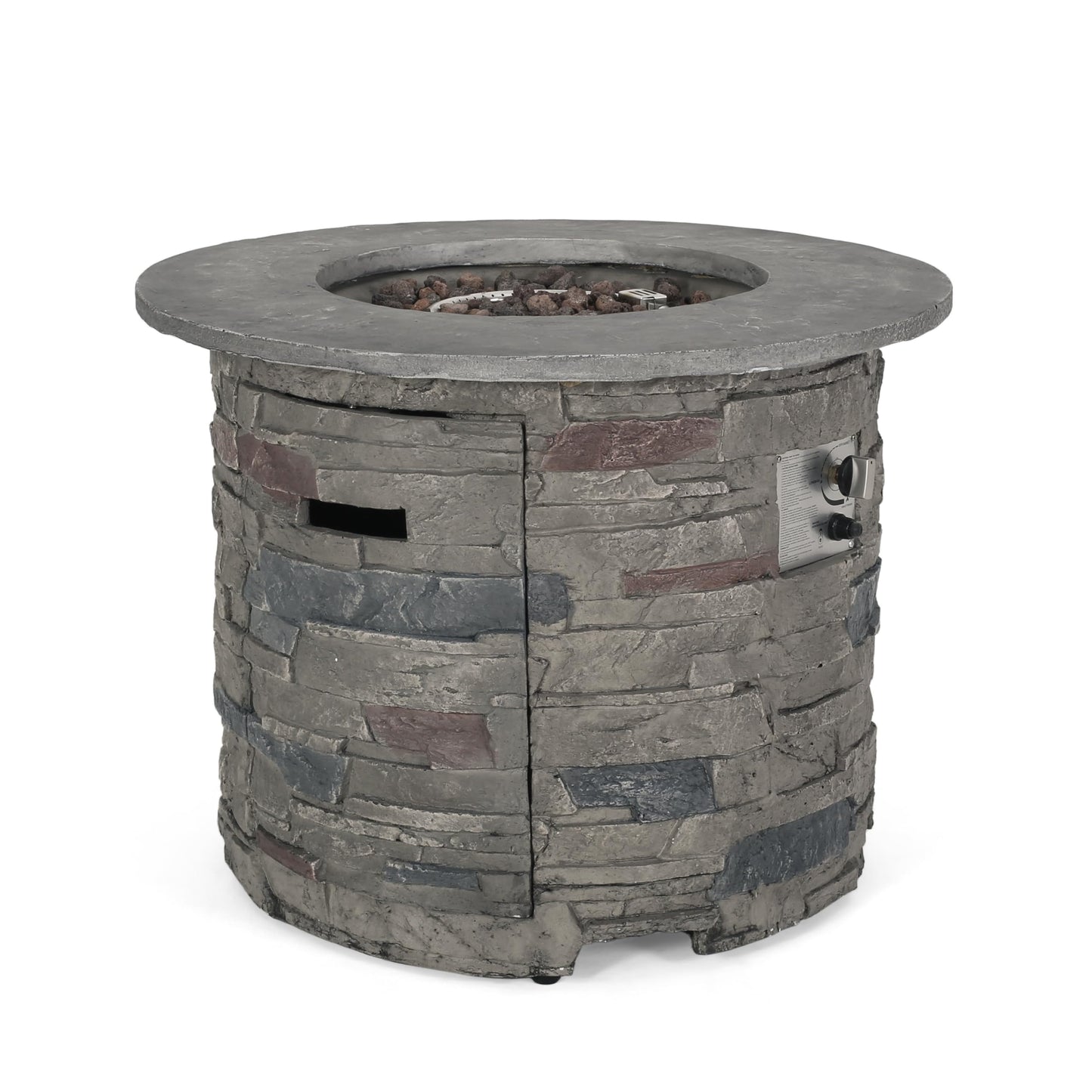 YOPTO Outdoor 32" Round Propane Fire Pit Table,40,000 BTU,MgO Stone Finish with Lightweight Concrete and Natural Stone Finish,Patio Heater for Garden Backyard Deck,Rain Cover,Stone Gray