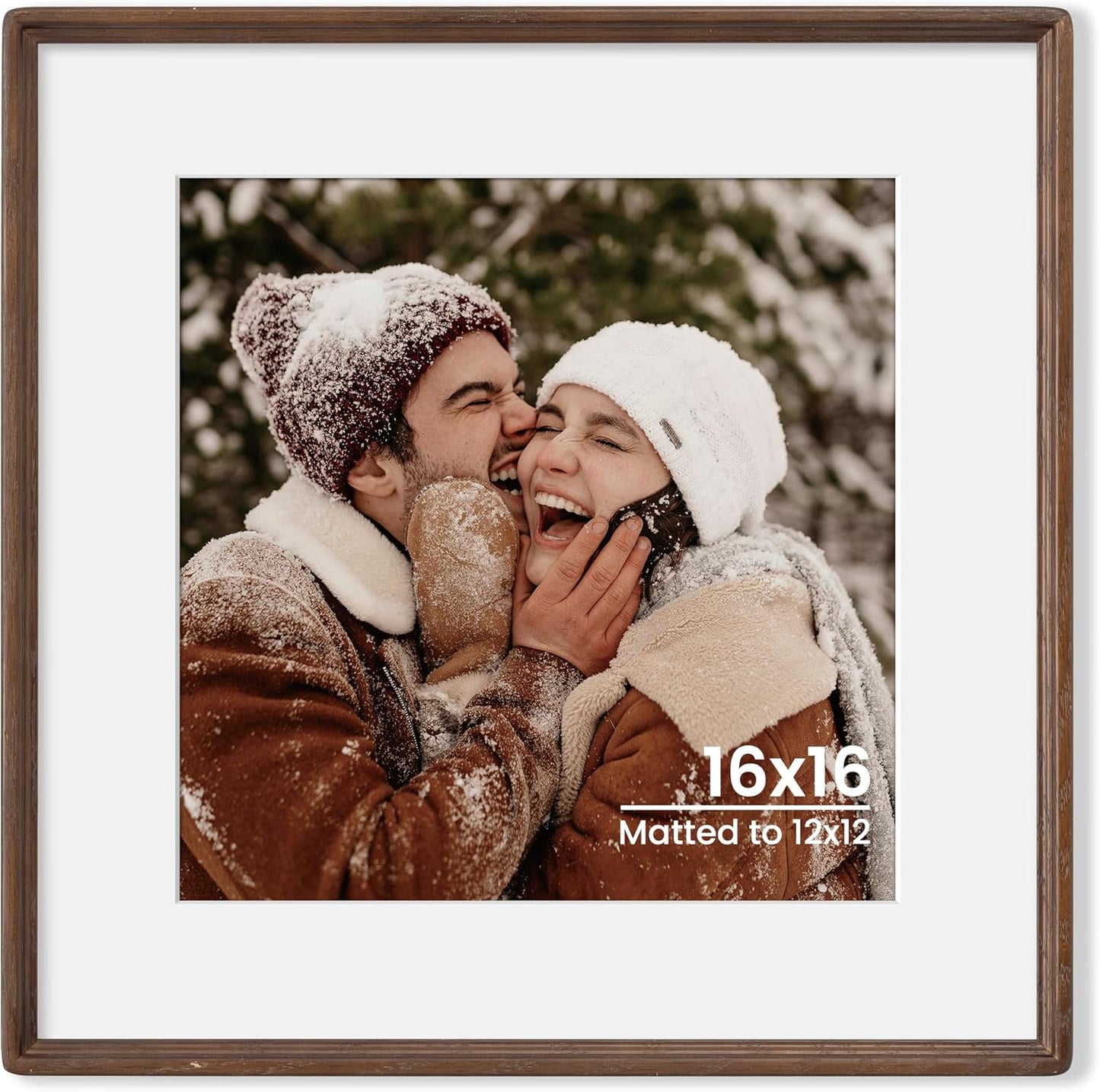 16x16 12x12 Axeman Natural Solid Oak Wood Picture Frame with Mat, Premium Rustic Wooden Photo Frames with Tempered