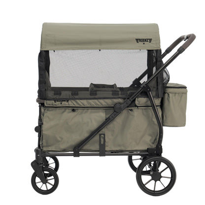 Keenz Viva 4-Passenger Compact Stroller Wagon for Kids with Foldable Frame, Push/Pull Handle, EVA Wheels, and Mosquito Net Canopy – Lightweight Wagon for Families, Green
