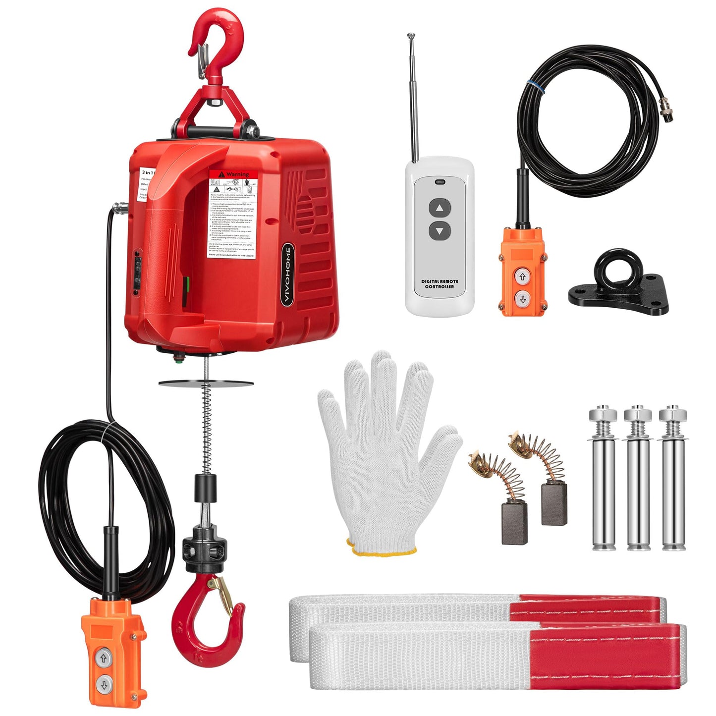 VIVOHOME 3-in-1 Electric Hoist, Powerful 110V Portable Winch with 1100Lbs Loading Capacity with SPECSTAR Hand Chain Hoist 1 Ton 2200 Lbs Capacity 10 Feet with 2 Heavy Duty Hooks