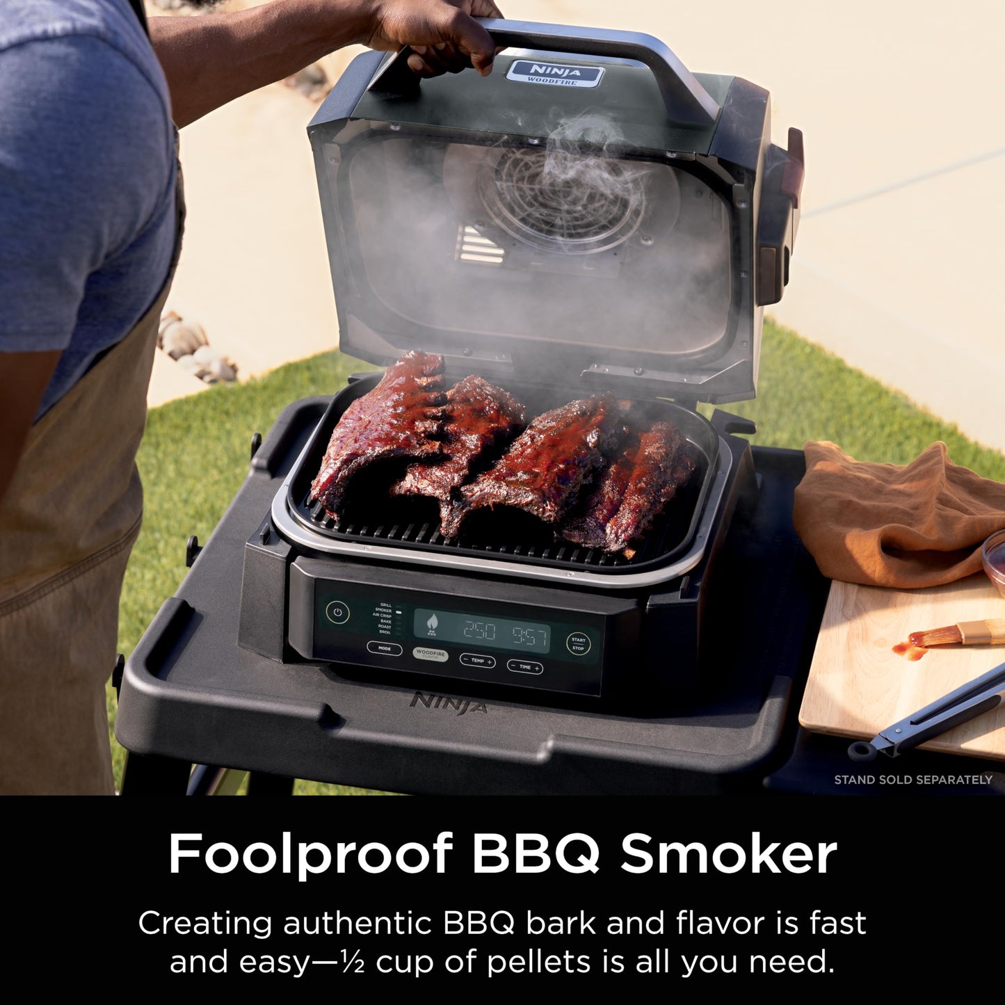 Ninja Woodfire Outdoor Grill & Smoker, 6-in-1 Functionality, Grill, Smoke, Bake, Roast, Air Fry, Broil, Authentic Woodfire Flavors, Electric Heat, OG321