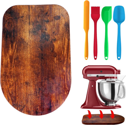 Wooden Sliding Mat for Kitchen Aid 4.5/5Qt Stand Mixer with 4 Silicone Kitchen Tools