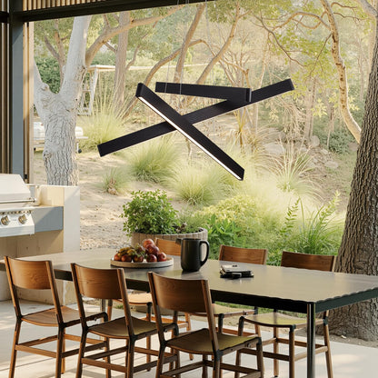 YISDESIGN 3-Light Solid Wood Black Linear Pendant Light - Dimmable Modern LED Chandelier for Dining Room Table Kitchen Island Living Room Ceiling - 45W Warm Light Adjustable Hanging Fixture Black
