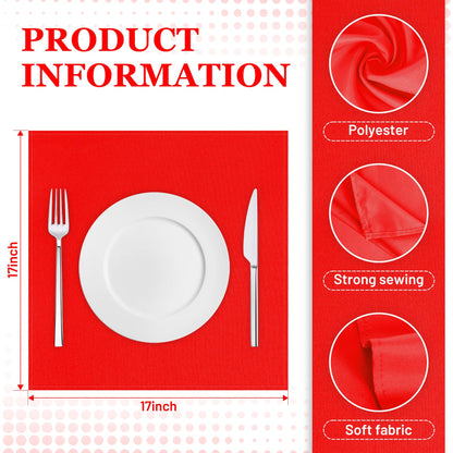 SuperO Set of 80 Cloth Napkins 17 x 17 Inch, Polyester Solid Washable Dinner Napkins with Hemmed Edges,Great for Restaurant, Wedding and Party(Red)