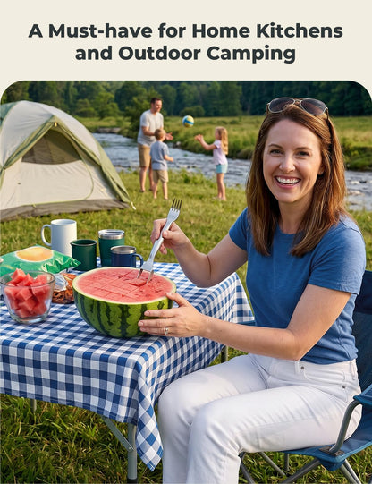 CripsTaste Watermelon Fork Cutter Slicer Tool, 2-in-1 Stainless Steel Fruit Cutter Melon Slicer Cutter Tool, Watermelon Cutting Tool for Home Party Camping Kitchen Gadget