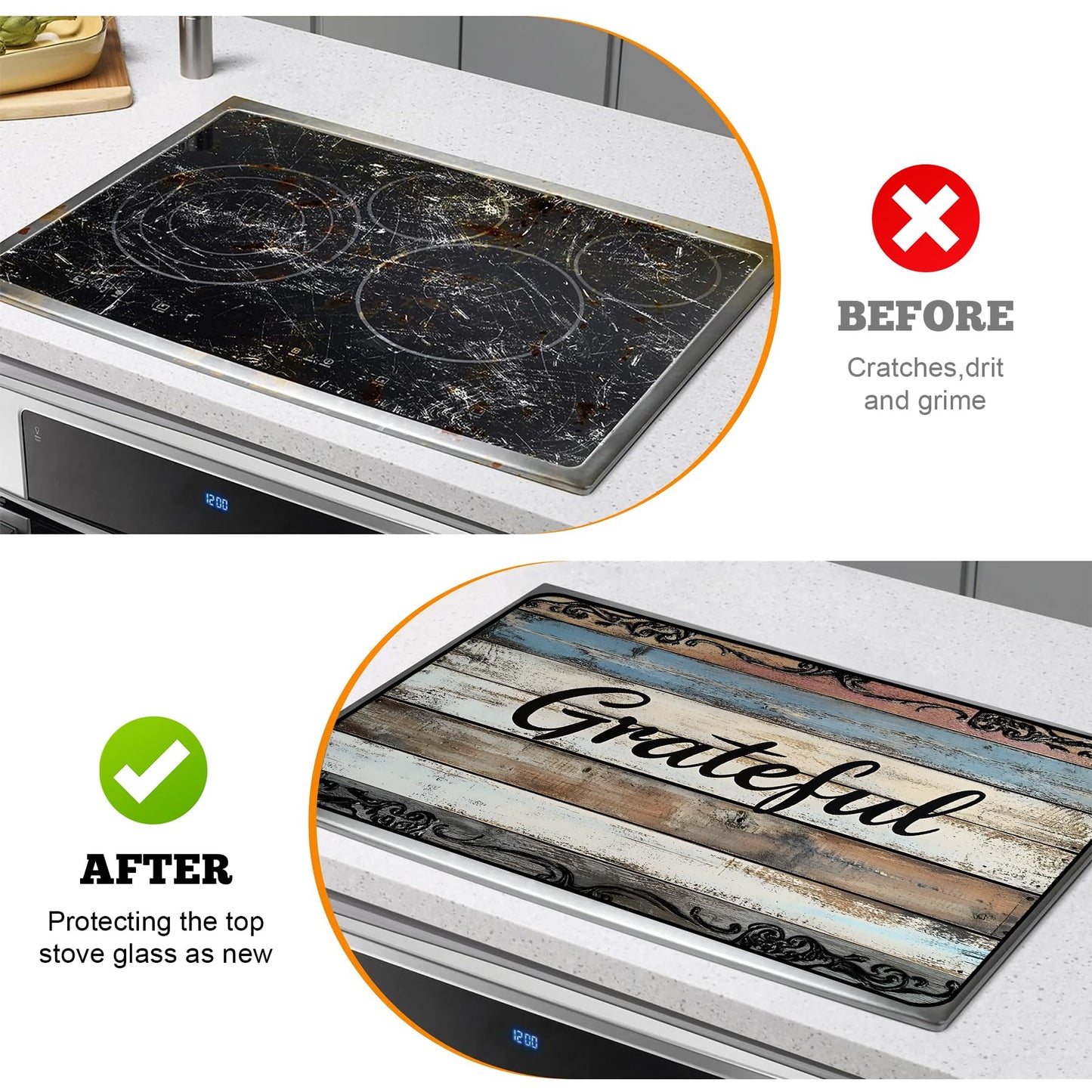 AOHMPT Multi-Design Stove Top Cover for Glass/Electric Stoves - 3-in-1 Heat-Resistant Protector Mat, Non-Slip Drying Rack 28"x20" (Grateful, 28" L x 20" W)