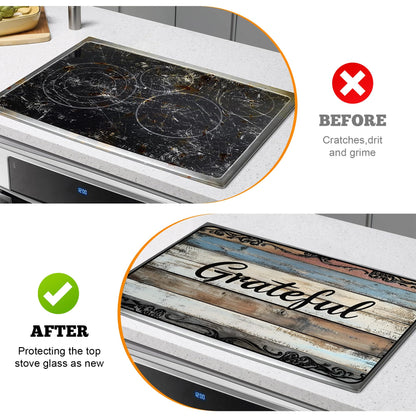 AOHMPT Multi-Design Stove Top Cover for Glass/Electric Stoves - 3-in-1 Heat-Resistant Protector Mat, Non-Slip Drying Rack 28"x20" (Grateful, 28" L x 20" W)