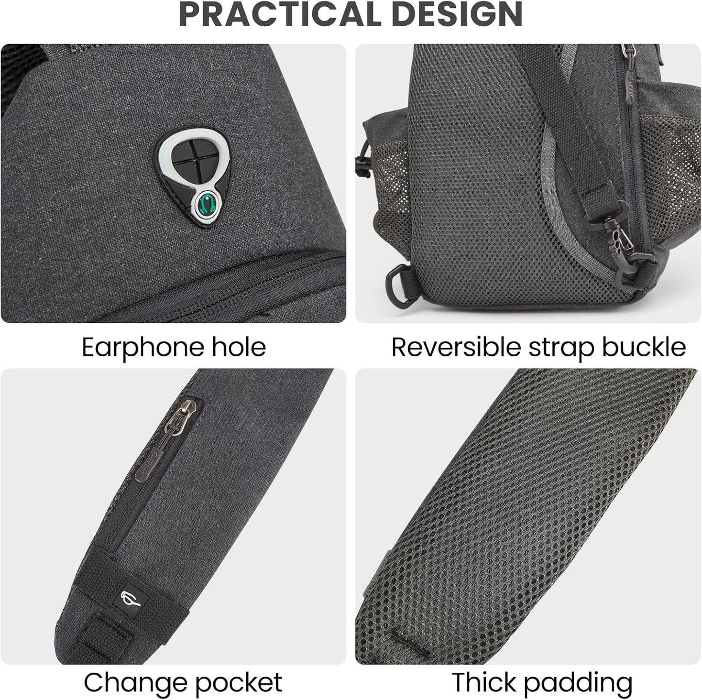 G4Free Canvas Sling Bag Crossbody Backpack with USB Charging Port & RFID Blocking, Hiking Daypack Chest Bag for Women Men