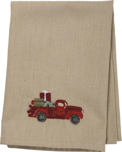 Primitives by Kathy Stitch Art Dinner Napkins Set - Truck with Christmas Tree