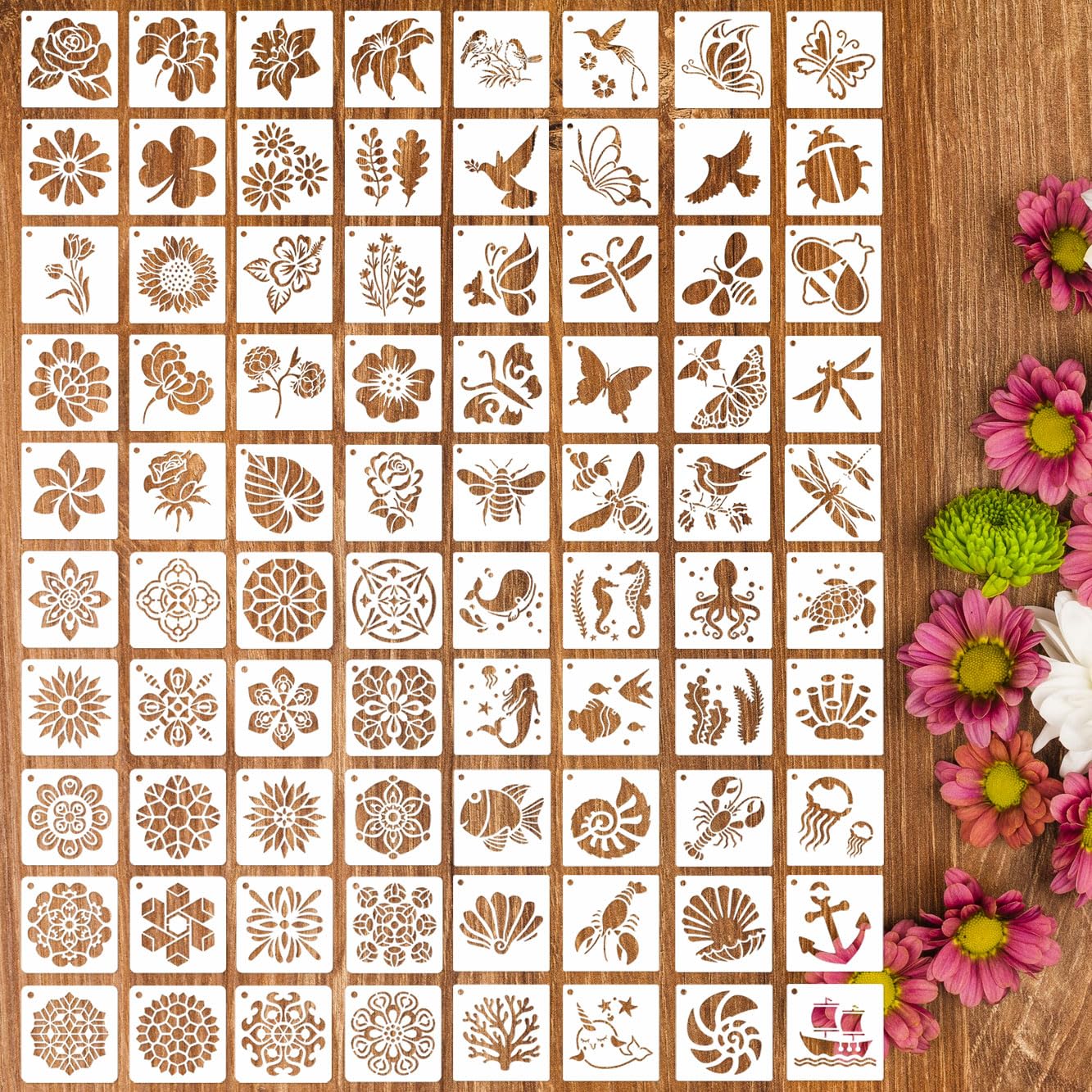 80PCS 3 Inch Plastic Small Craft Stencils - Reusable Rock & Home Decor Painting Stencils