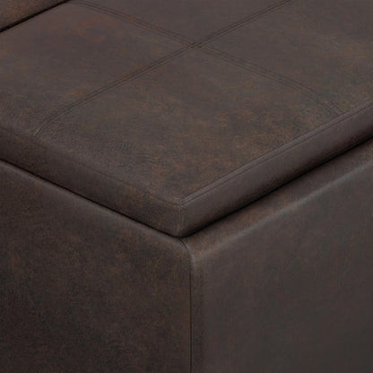 SIMPLIHOME Avalon Storage Ottoman - 42 inch Wide Upholstered Vegan Leather Rectangular Flip-Top Ottoman in Distressed Brown, Contemporary Coffee Table Ottoman for Living Room with Hidden Storage