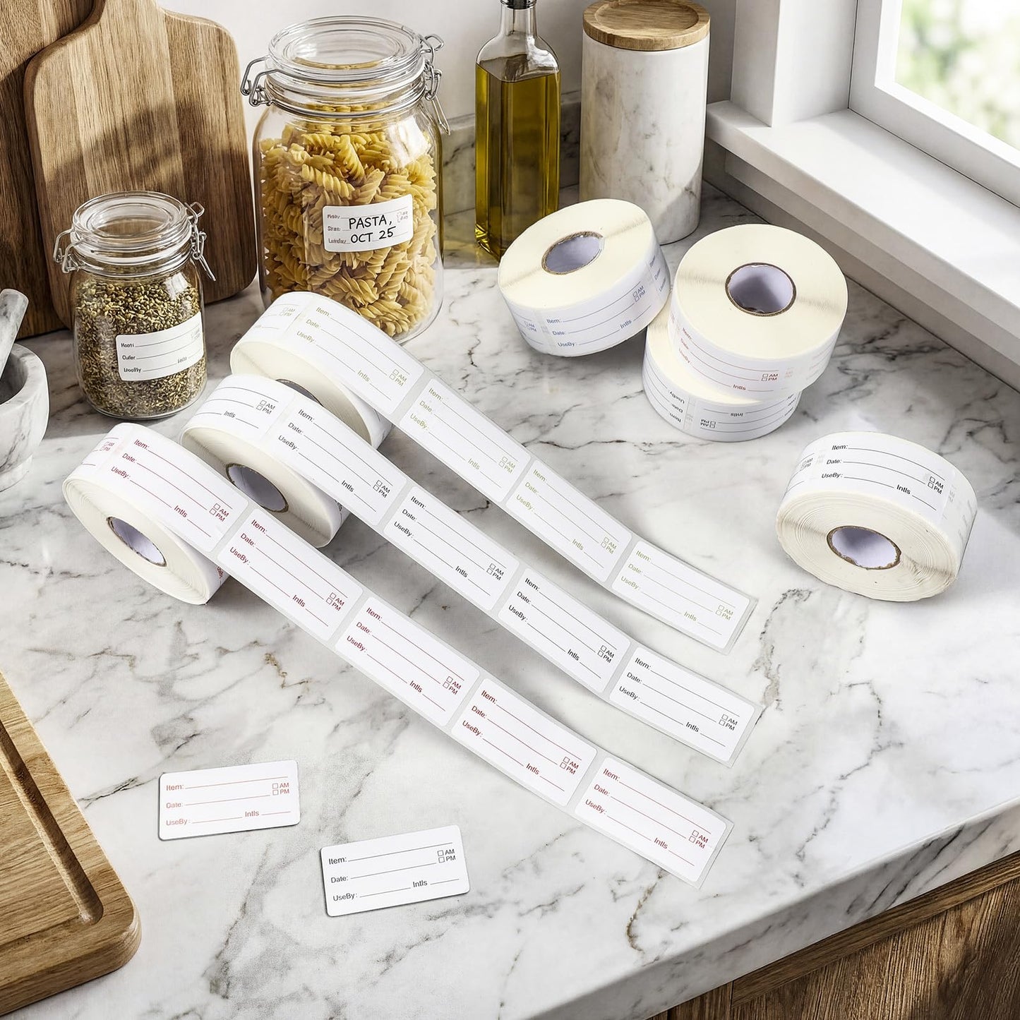 Sayglossy 3500 Pcs Removable Food Labels 1 x 2 Inch Food Storage Freezer Tape Roll Date Stickers Easy Write for Restaurant Freezer Refrigerator Plastic Containers