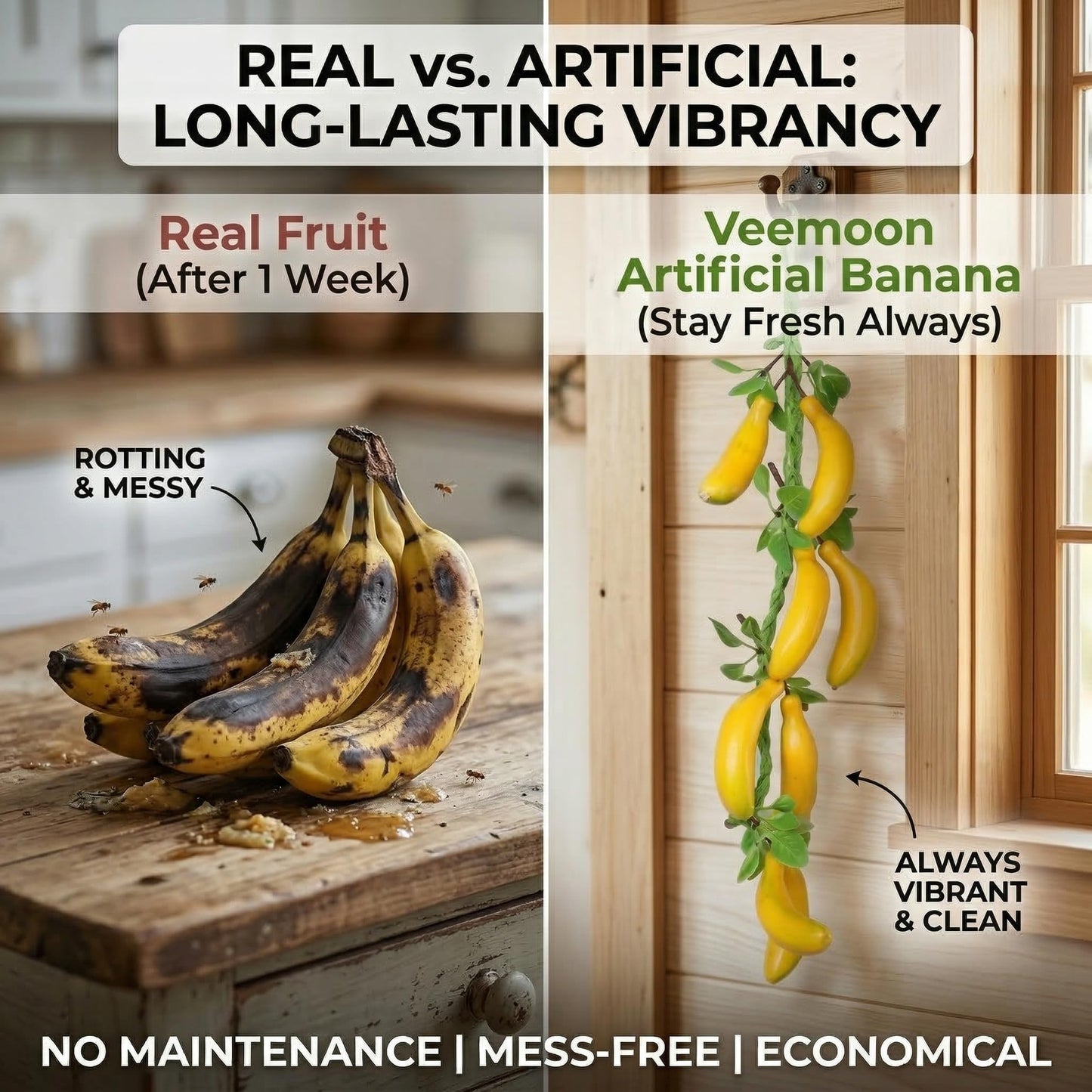 Veemoon 2pcs Artificial Small Hanging Bananas Bunch, Farmhouse Wall Fake Fruit Decoration Artificial Bananas String Lifelike Foam Tropical Fruit Ornament for Home Shop Window Display Props, 23.19"