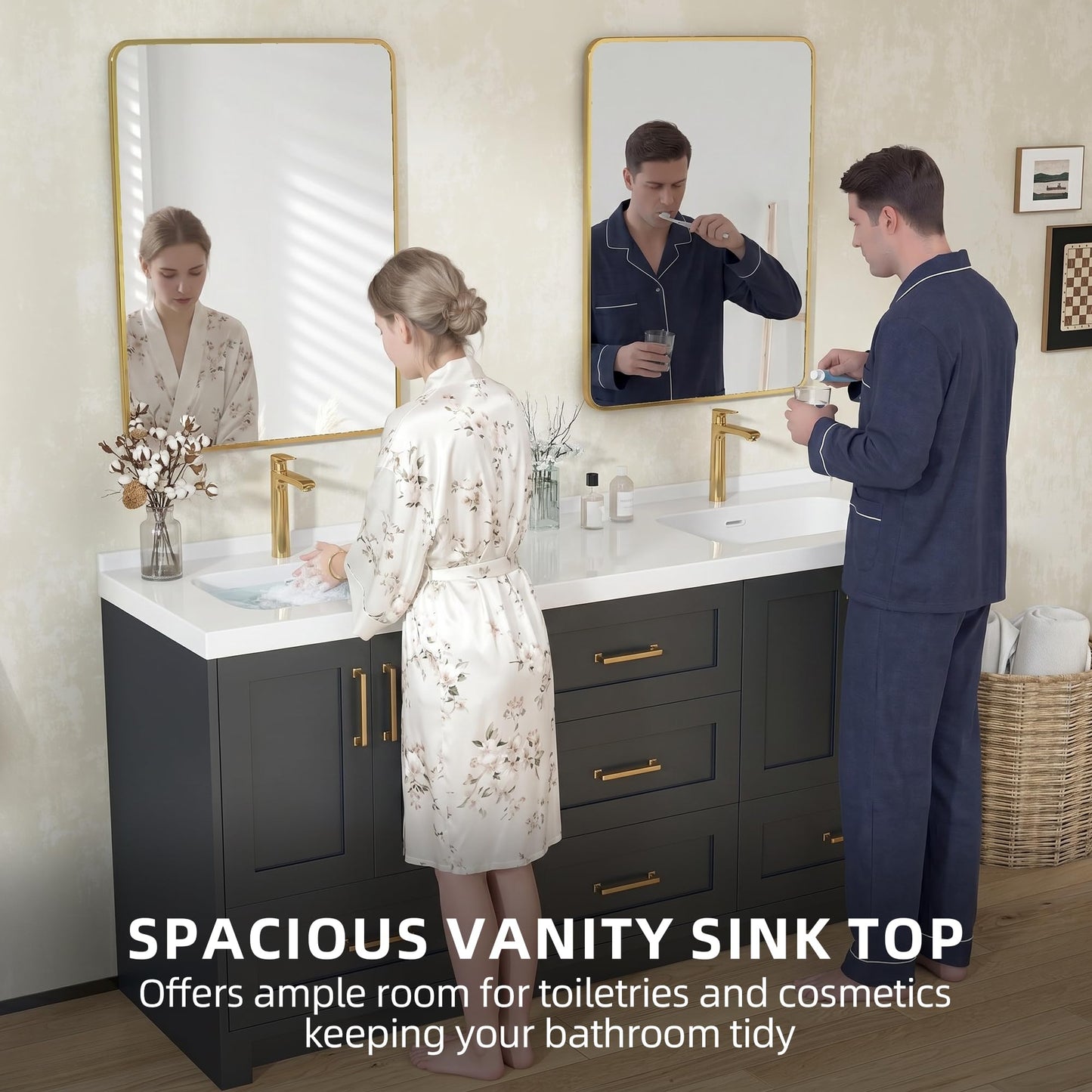 72 x 22 White Vanity Top with Sink Solid Surface Bathroom Vanity Sink Top with Double Sink Integrated Basin Backsplash and Overflow in Glossy Pure White, Cabinet Not Included