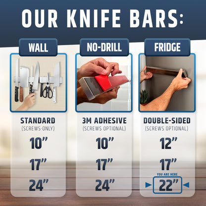 22" Premium Magnetic Knife Holder for Refrigerator (Double-Sided Heavy-Duty Magnets) - Upgraded Strip for Strong Fridge Mount - Clear Up Counter Space - 304 Anti-Rust Stainless Steel (Upgraded Design)