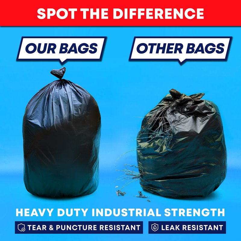 Tasker Contractor Garbage Bags 55 Gallon 3 Mil Heavy Duty (32 Bags w/Ties) 60 Gal Contractor Bags 3 Mil. 55 Gallon Heavy Duty X-Large Black Trash Bags 50 Gal,