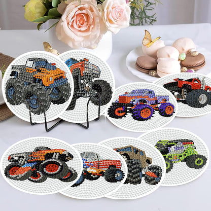 Trucks Diamond Art Painting Coaster Kit, 12 Pcs DIY Crafts Kit with Holder, Non Slip Coaster Art Supplies Full Drill Crafts for Gem Art Dot Art for Adults, Home Wall Decor for Teens Boys Girls