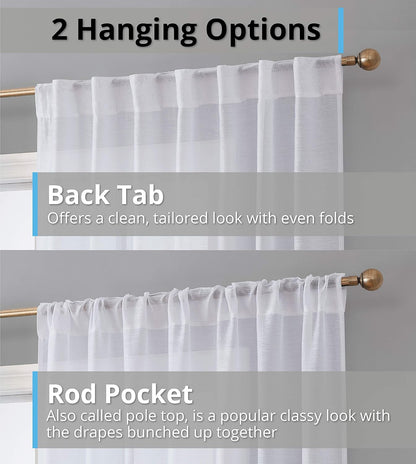 HLC.ME Lauren Semi Sheer Light Filtering Pocket Top & Back Tab Curtains - 2 Panels (54 x 63 Inch, White) for Bedroom &