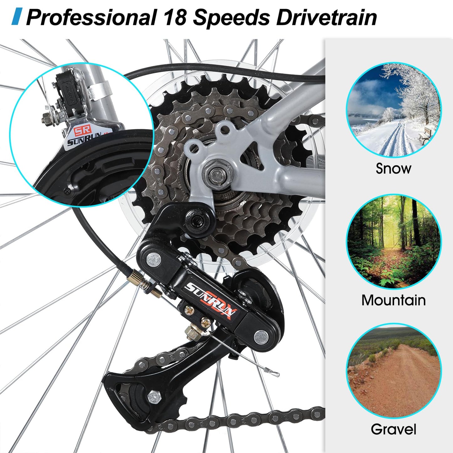 HH HILAND 27 Inch Mountain Bike, Mens Womens MTB with 18 Speeds, High-Tensile Steel Frame, V Brake, Hardtail Bicycle for Adults Gray
