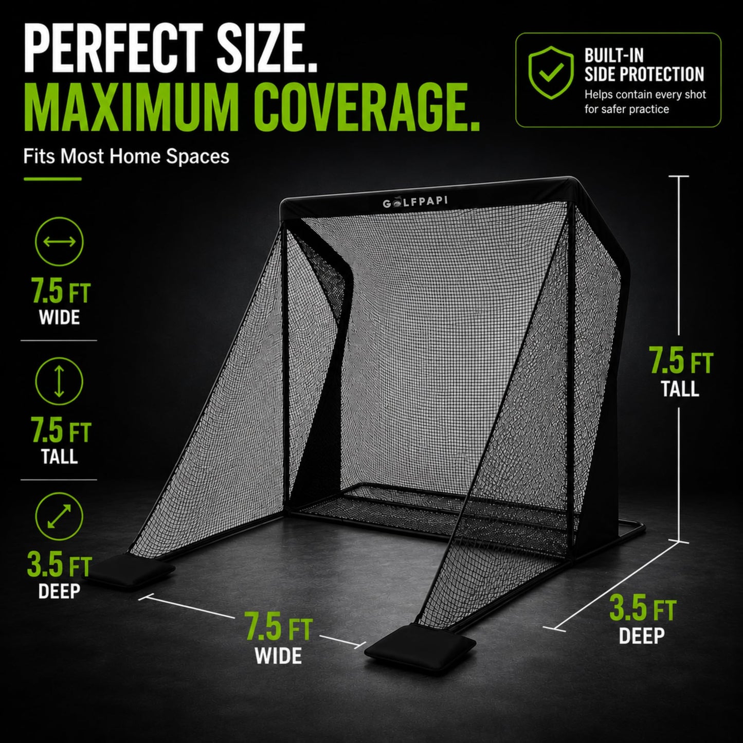 GOLF PAPI Golf Practice Net – 7.5 ft Compact Golf Hitting Net with Steel Frame and Side Net Protection – Indoor & Outdoor Golf Training Net for Backyard, Garage, or Simulator Use