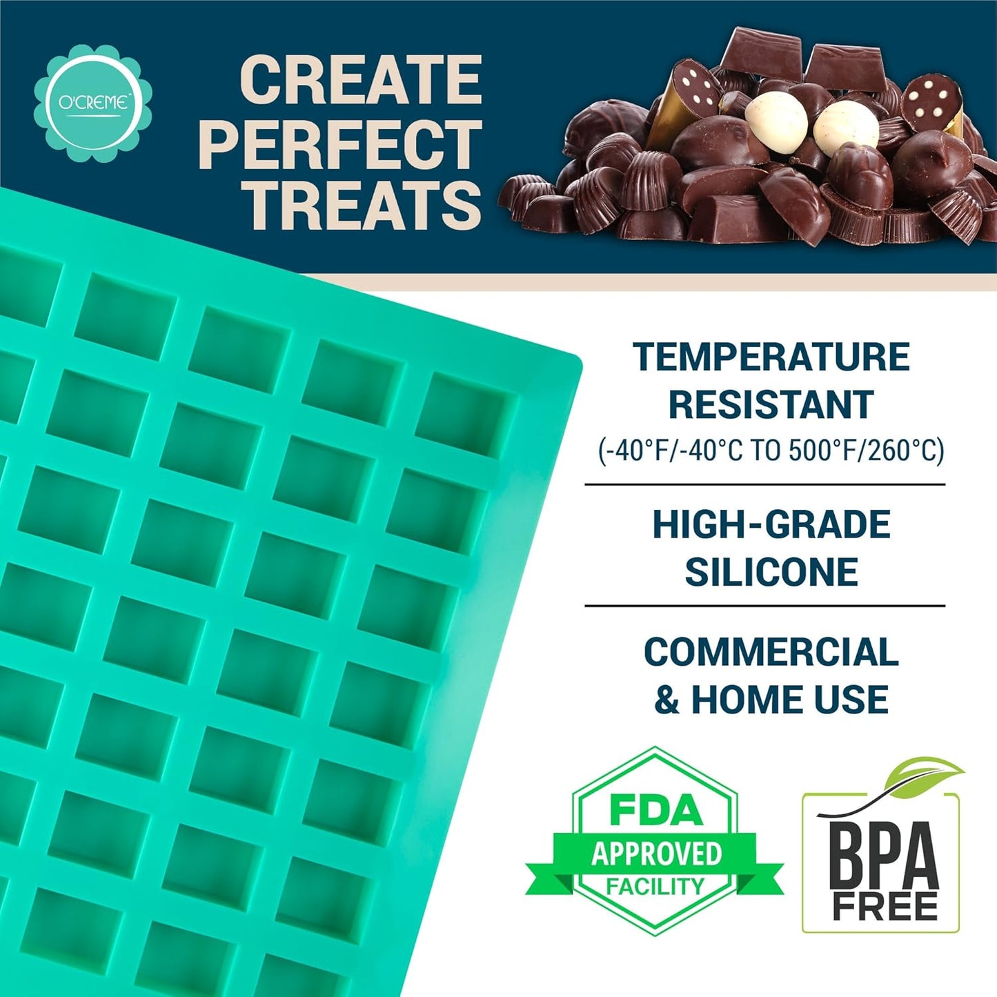 O'Creme Rectangle Caramel Candy Silicone Mold - For Chocolate Truffles, Ganache, Jelly, Candy and Praline