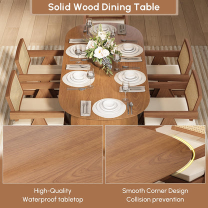 homary Japandi Oval Dining Table for 6, 70.9" Solid Pine Wood Kitchen Table, Modern Mid Century Minimalist Kitchen & Dining Room Table, Double Pedestal Base, Walnut