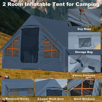 8-10 Person Inflatable Camping Tent with Stove Jack, Two Room Glamping Inflatable Tents,Waterproof Hot Tent Easy Setup Blow Up Tents for Camping