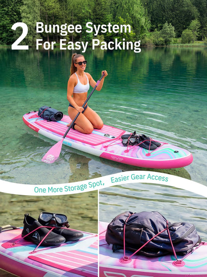 Niphean (Extra Large) Inflatable Paddle Board, SUP for 2+1 People/Family 500lbs Capacity Stand Up Paddle Board with SUP Accessories, StabilTrac Fin Non-Slip Paddleboard for Adults-Rose Red